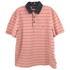 Nautica EUC Men's L Pink Navy Blue Striped Shirt